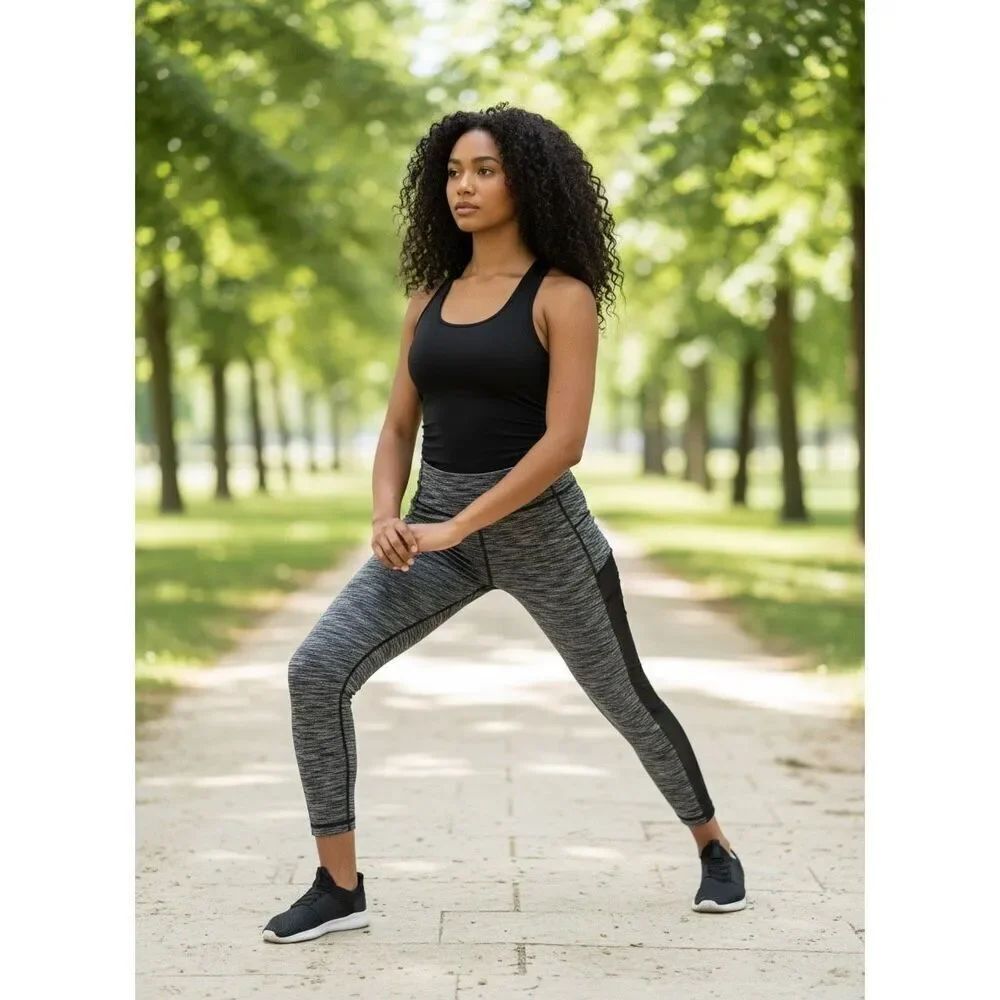 Victoria Sport Knockout Tight Grey Black Mesh Side Panel Womens Size Medium